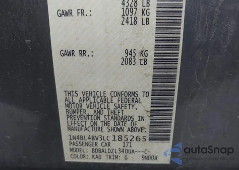 2020 Nissan Altima S Fwd z USA, uszkodzony, nr VIN 1N4BL4BV3LC185265